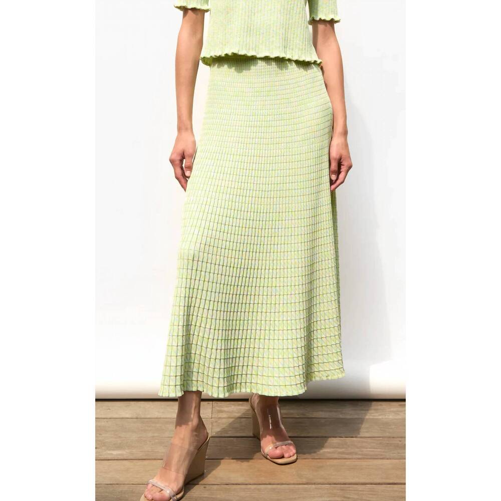 NEW MOLLI cocktail fluid skirt in origami knit iridescent green